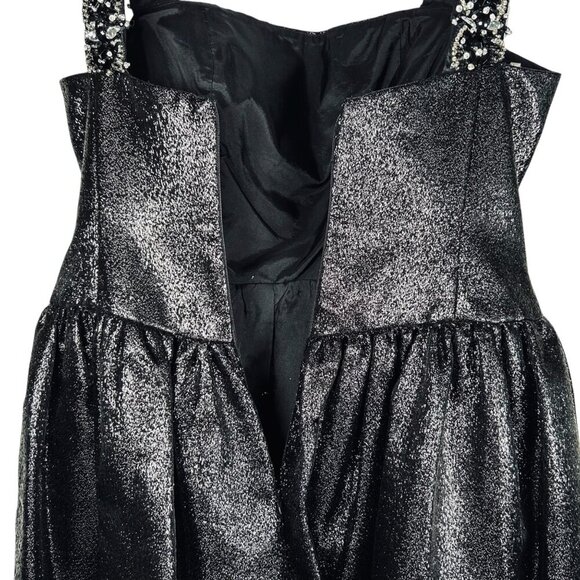 Marchesa Notte Black Metallic Taffeta Bubble Evening Dress Size 0 Shimmer Formal - Picture 3 of 11
